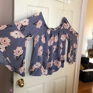 Charlotte Russe Dusty Blue Off shoulder Floral Blouse